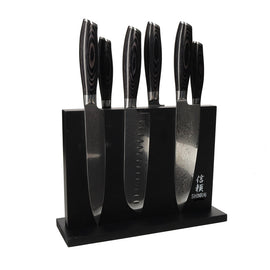 Shinrai Japan - Juego de cuchillos de madera de Damasco Pakka de 6 piezas + bloque de cuchillos magnético de doble cara - Negro Shinrai Japan - Juego de cuchillos de madera de Damasco Pakka de 6 piezas + bloque de cuchillos magnético de doble cara - Negro