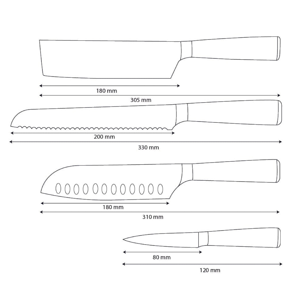 Shinrai Knives - Juego de 4 cuchillos de zafiro epoxi con estampado de Damasco: Santoku, cuchillo de pan, nakiri y cuchillo para pelar