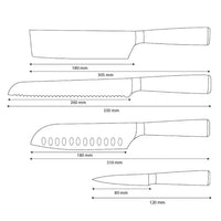 Shinrai Knives - Juego de 4 cuchillos de zafiro epoxi con estampado de Damasco: Santoku, cuchillo de pan, nakiri y cuchillo para pelar