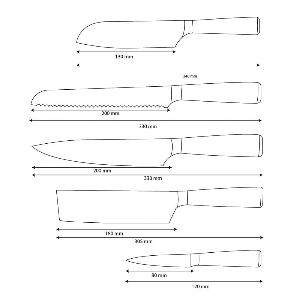 Shinrai Knives - Juego de 5 cuchillos de zafiro epoxi con estampado de Damasco: cuchillo de chef, cuchillo de pan, nakiri, santoku pequeño y cuchillo para pelar