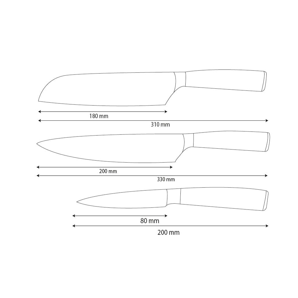 Shinrai Knives - Juego de 3 cuchillos de acero inoxidable martillado: cuchillo de chef, santoku y cuchillo para pelar