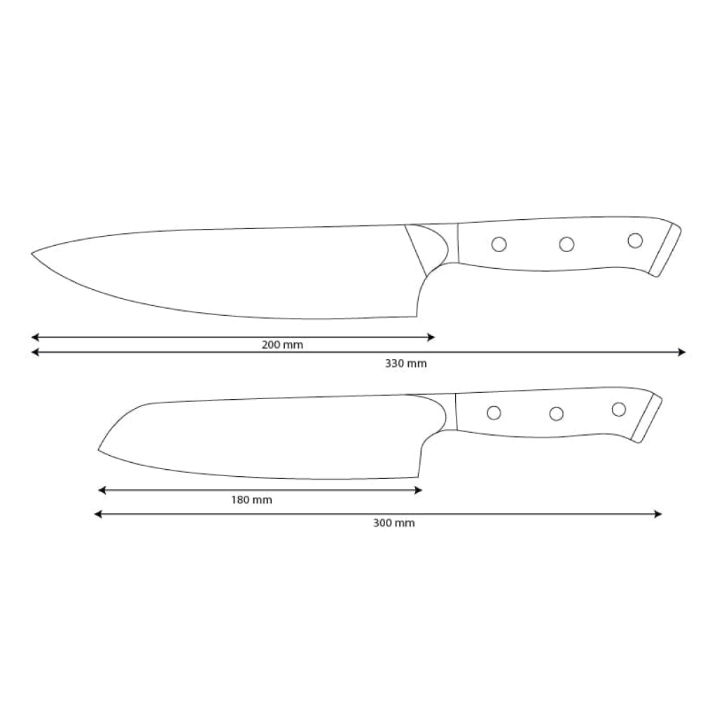 Shinrai Knives - Juego de 2 cuchillos de Damasco Eclipse: cuchillo de chef y cuchillo Santoku