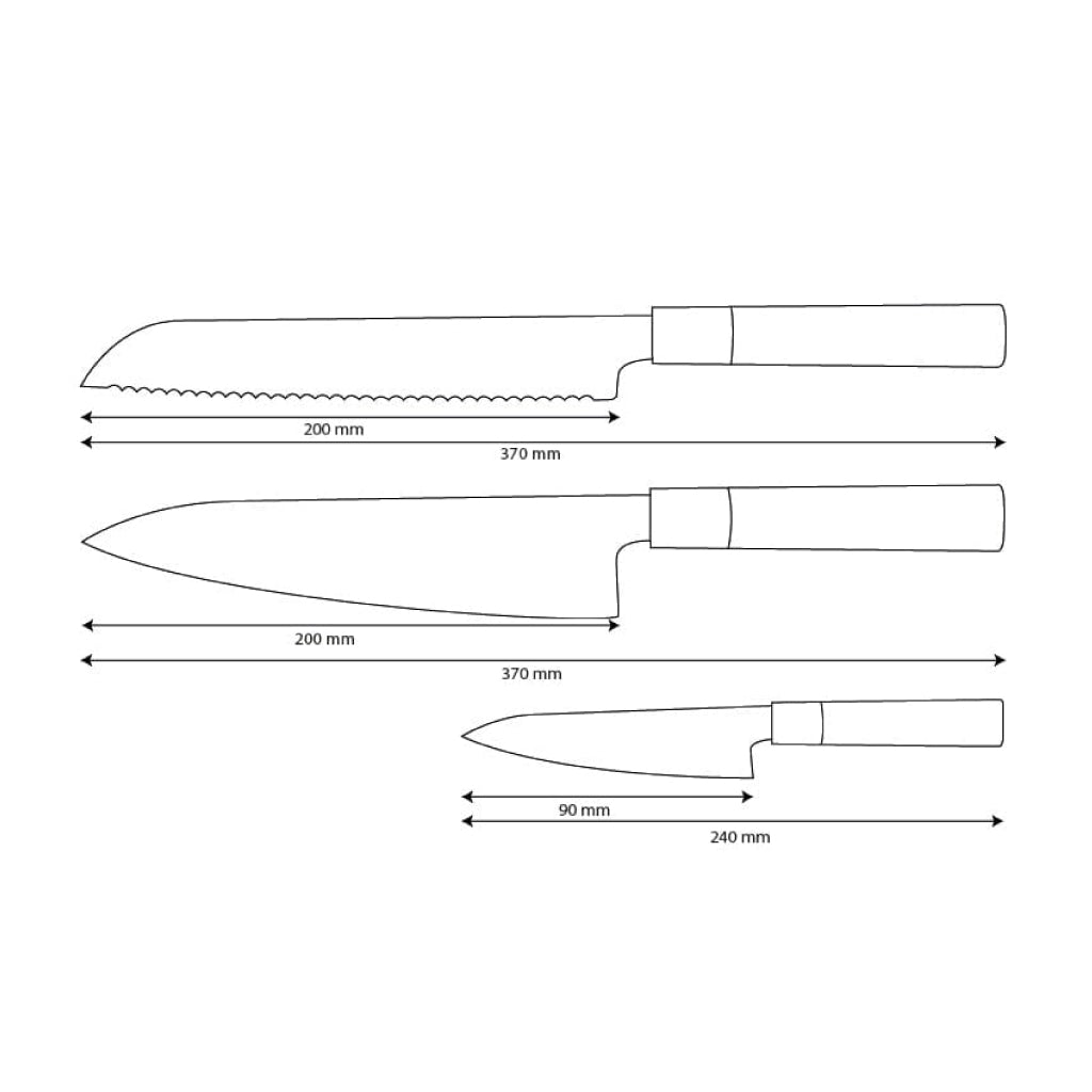 Shinrai Knives - Juego de 3 cuchillos de Damasco Takumi Kaza: cuchillo de chef, cuchillo de pan y cuchillo para pelar