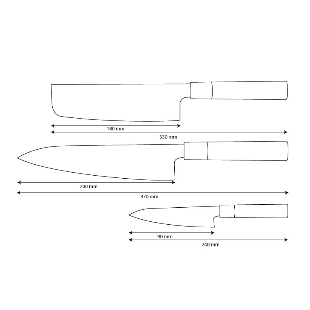 Shinrai Knives - Juego de cuchillos Damasco Takumi Kaza de 3 piezas - Cuchillo de chef + Nakiri + cuchillo pelador