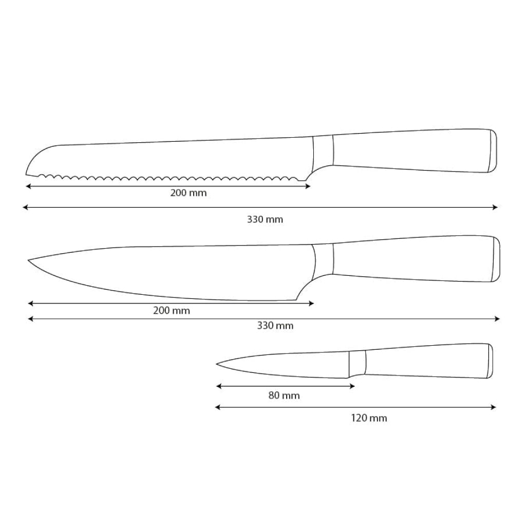 Couteaux Shinrai - Ensemble de 3 couteaux imprimés Damas - Couteau de chef + Couteau à pain + Couteau d'office