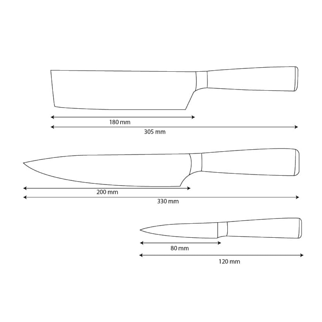 Couteaux Shinrai - Ensemble de 3 couteaux imprimés Damas - Couteau de chef + Nakiri + Couteau d'office