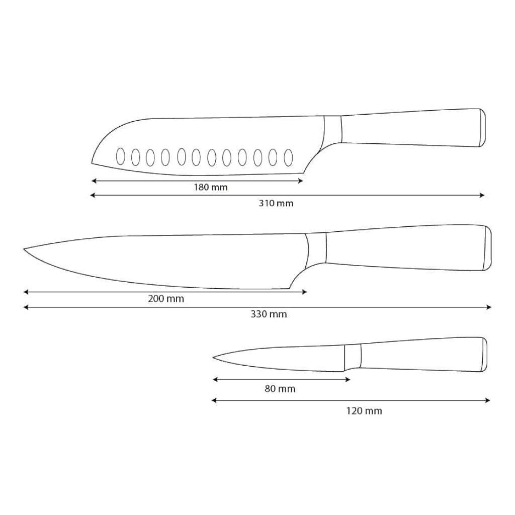 Shinrai Knives - Juego de 3 cuchillos con estampado de Damasco: cuchillo de chef, santoku y cuchillo para pelar
