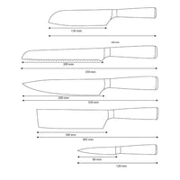 Shinrai Knives - Juego de 5 cuchillos de ónix epoxi con estampado de Damasco: cuchillo de chef, cuchillo de pan, nakiri, santoku pequeño y cuchillo para pelar