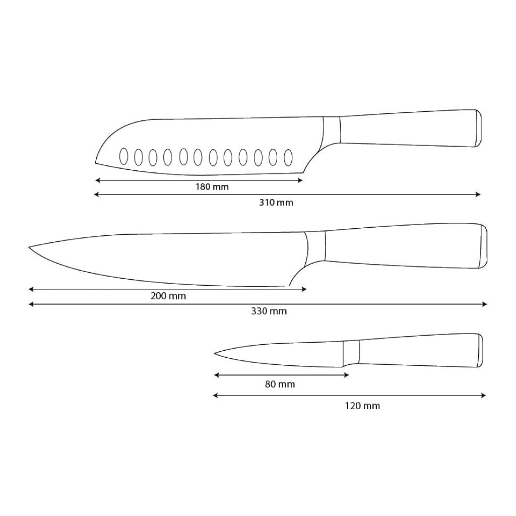 Shinrai Knives - Juego de 3 cuchillos de epoxy zafiro con estampado de Damasco: cuchillo de chef, santoku y cuchillo para pelar