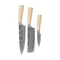 Cuchillos Shinrai - Juego de 3 piezas Akari Damascus Print - Cuchillo Chef + Nakiri + Cuchillo pelador