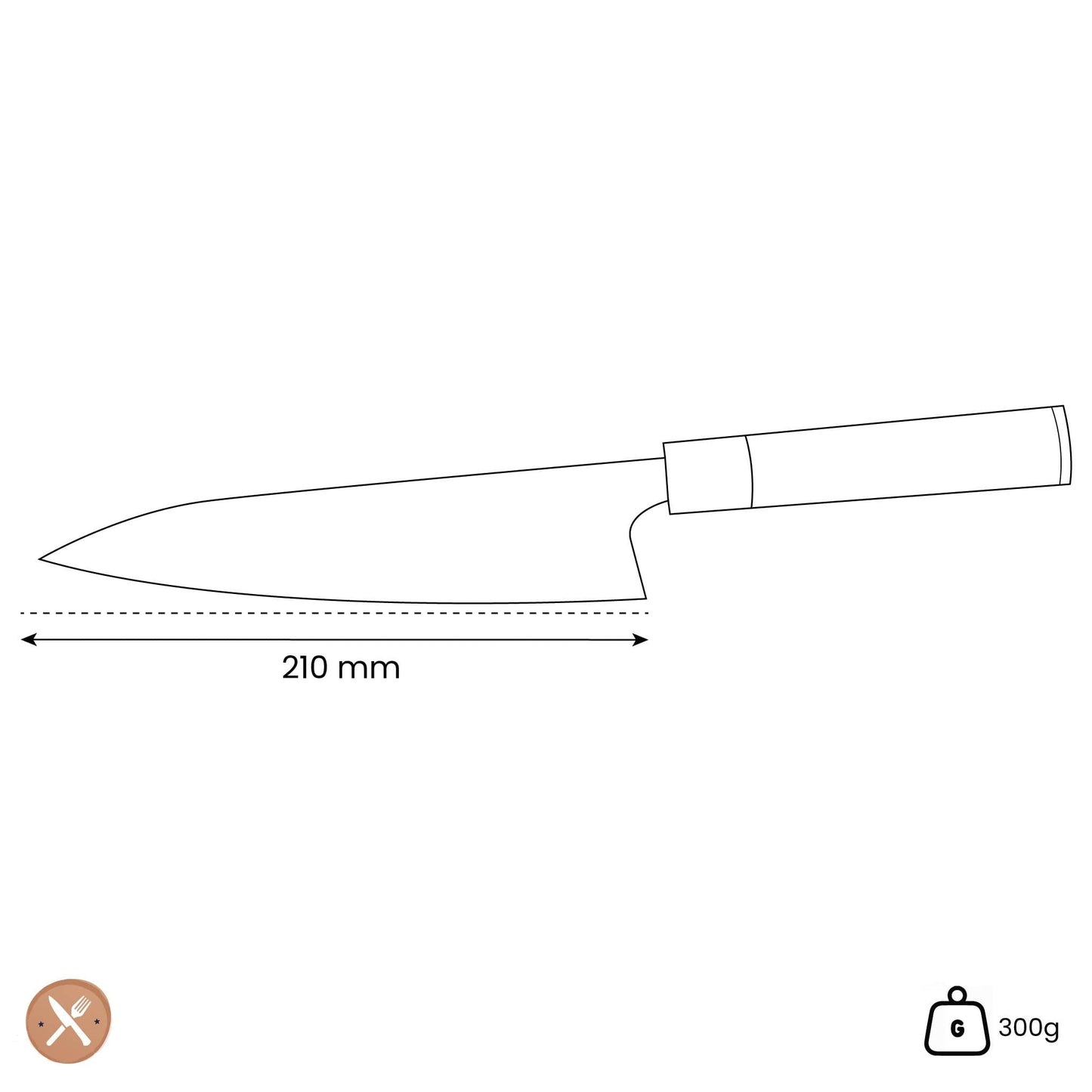 Ame - Cuchillo de cocinero japonés con patrón de lluvia de 21 cm, cuchillo de cocinero Satake