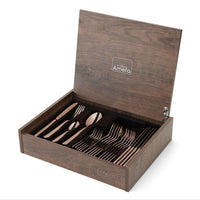 Juego de cubiertos Amefa Oxford de 24 piezas para 6 personas, acabado PVD en cobre brillante, en caja de lujo.
