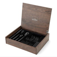 Juego de cubiertos Amefa Oxford de 24 piezas para 6 personas, PVD negro brillante, en caja de lujo.