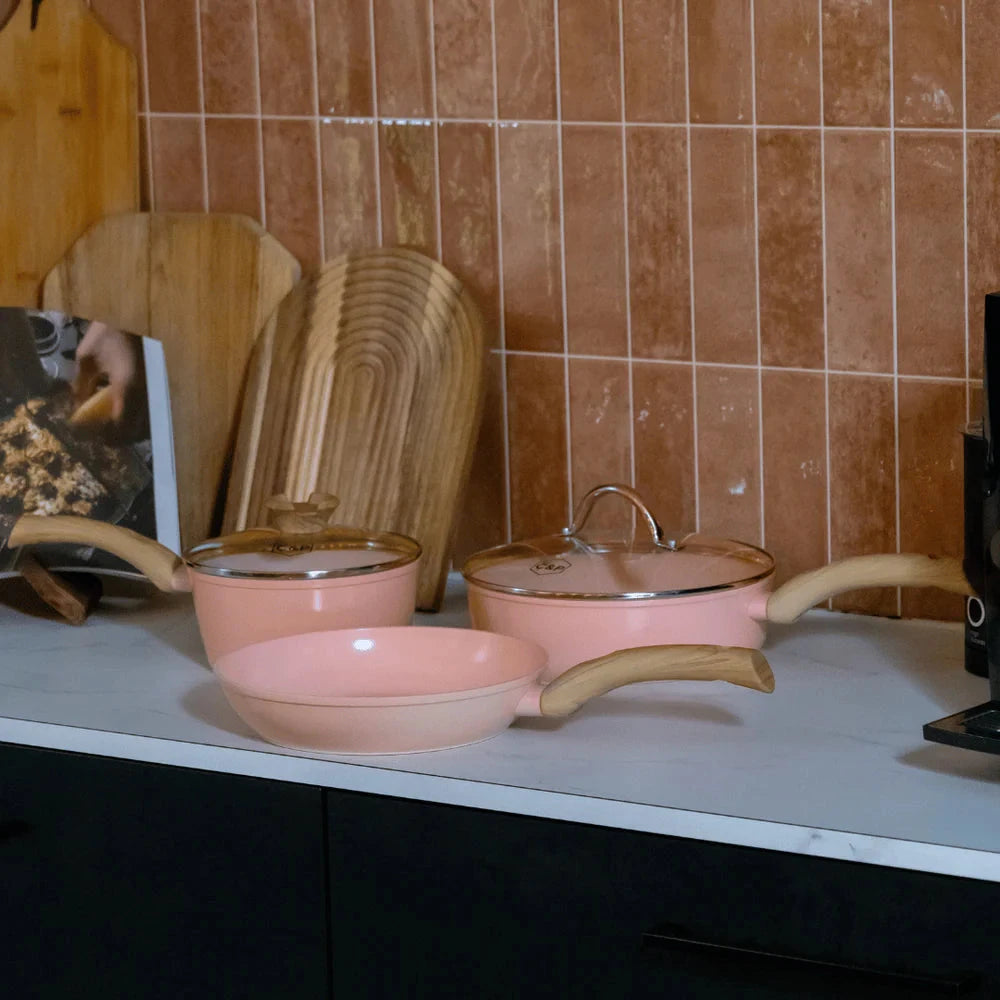 Cook & Pan - Juego de sartenes de 2 piezas color rosa