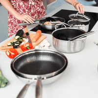 Cook & Pan - Juego de utensilios de cocina de acero inoxidable color miel de 9 piezas
