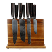 Juego de cuchillos de 7 piezas con estampado de Damasco + Bloque magnético para cuchillos Juego de cuchillos de doble filo con bloque Shinrai Knives