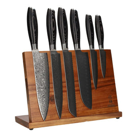 Shinrai Japan - Juego de cuchillos de madera Damasco Pakka de 6 piezas + bloque magnético para cuchillos Juego de cuchillos de 6 piezas de madera de Damasco Pakka + bloque magnético para cuchillos Juego de cuchillos con bloque Shinrai Japón