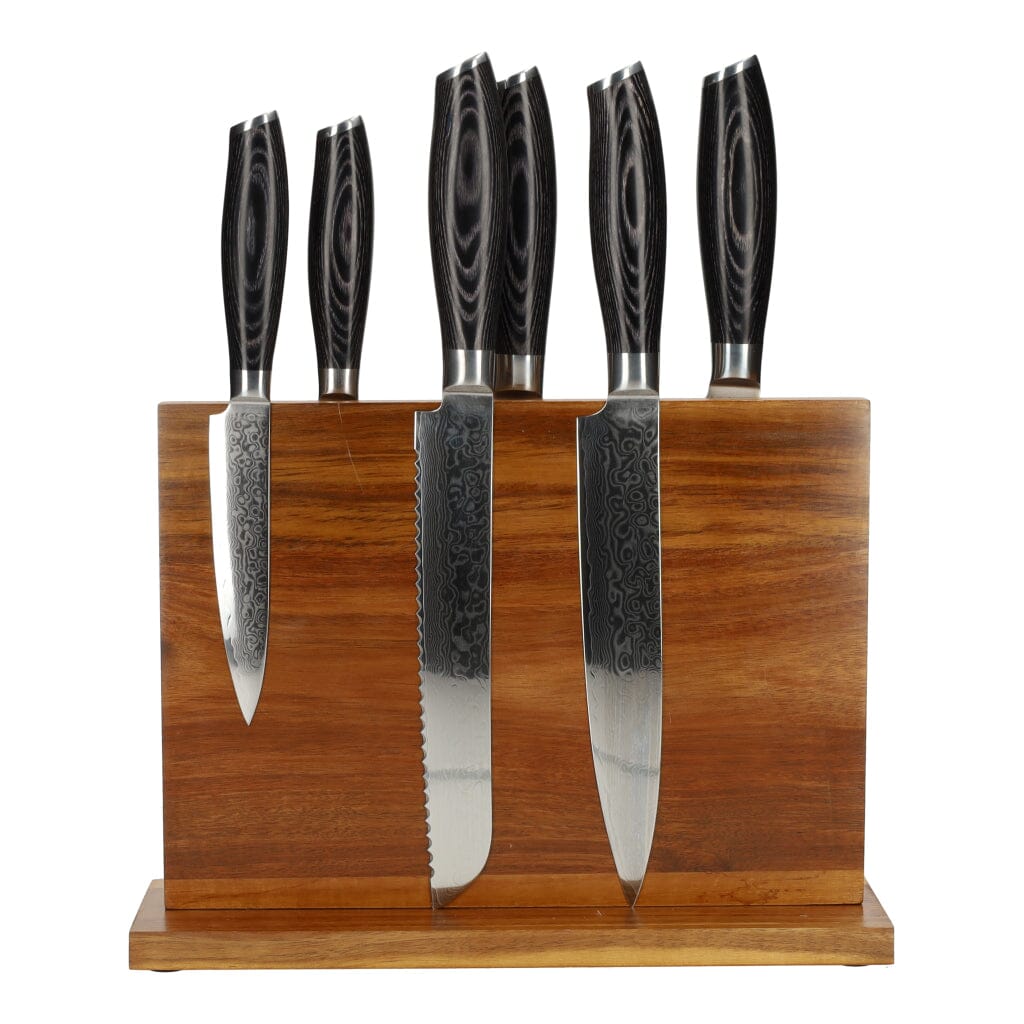 Juego de cuchillos de 6 piezas de madera de Damasco Pakka + bloque magnético para cuchillos Juego de cuchillos con bloque Shinrai Japón