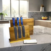 Juego de cuchillos Epoxy Sapphire de 3 piezas - Oferta combinada XXXL Juego de cuchillos con bloque, tabla de cortar y piedra de afilar Shinrai Knives