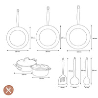 GreenPan - Barcelona Pro Juego de utensilios de cocina de 9 piezas All You Need 20/24/28/22 cm - 2 sartenes + cacerola con tapa + wok + cazuela + juego de 3 espátulas Juego de utensilios de cocina GreenPan