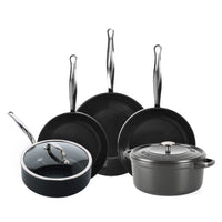 GreenPan - Juego de utensilios de cocina Barcelona Pro XL de 6 piezas 20/24/28/22 cm - 2 sartenes + cacerola con tapa + wok + cazuela Juego de utensilios de cocina GreenPan