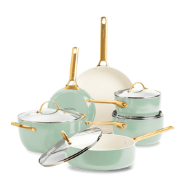 GreenPan - Juego de sartenes Padova verde menta de 10 piezas GreenPan - Juego de sartenes Padova Mint Green de 10 piezas Juego de sartenes GreenPan