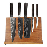 Juego de cuchillos de 5 piezas Hammered Damask BR + bloque magnético para cuchillos Juego de cuchillos con bloque Shinrai Japón
