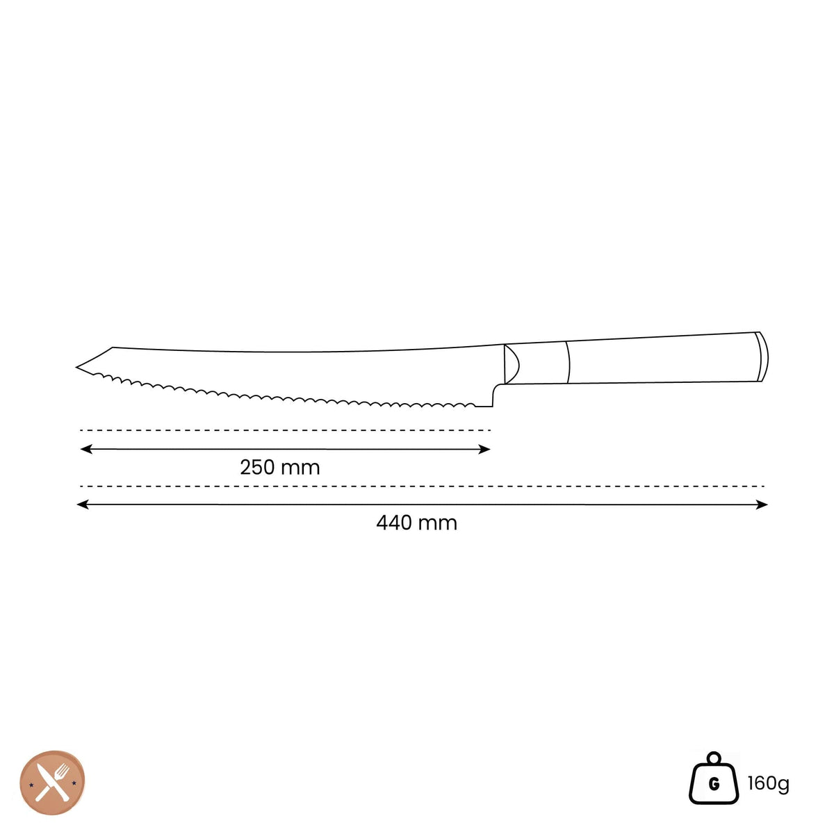 Kuro - Cuchillo de pan japonés de 25 cm. Cuchillo de pan Satake.