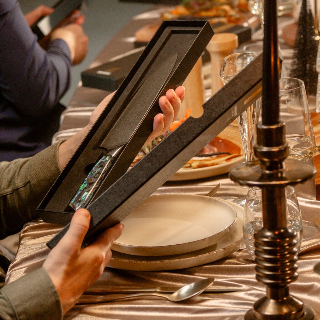 Cuchillo de chef de Damasco con joyas de nácar de 20 cm, cuchillo de chef Shinrai Japón