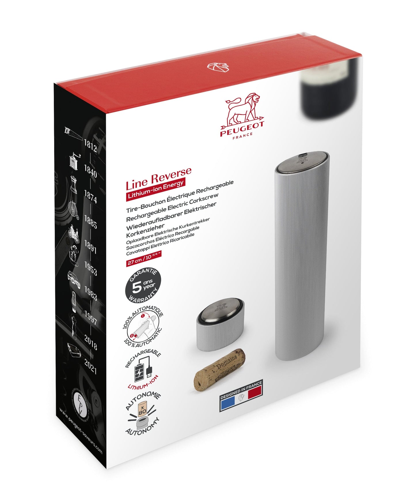 Peugeot - Sacacorchos Eléctrico Line Reverse Aluminio 21 cm Peugeot