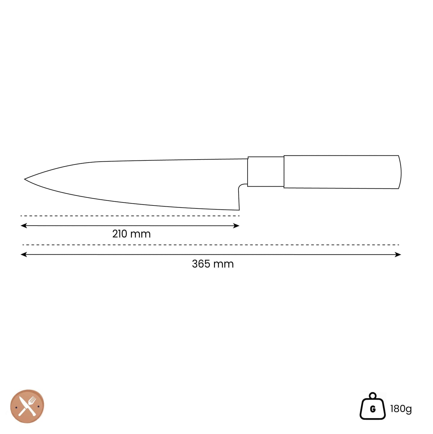 Satake - Cuchillo de cocinero japonés Madera de Magnolia 21 cm Cuchillo de cocinero Satake