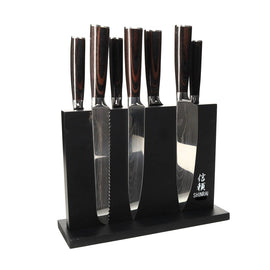 Shinrai Japan - Juego de cuchillos de 7 piezas con estampado de Damasco + bloque de cuchillos magnético de doble cara - Negro Shinrai Japón - Juego de cuchillos de 7 piezas con estampado de Damasco + bloque magnético para cuchillos de doble cara - Negro Juego de cuchillos con bloque Shinrai Japón