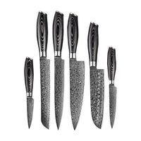 Shinrai Japan - Juego de cuchillos de madera Damasco Pakka de 6 piezas + bloque de cuchillos magnético Scalae - Madera de acacia Shinrai Japan