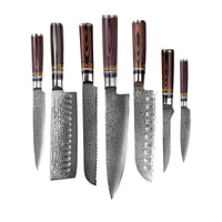 Shinrai Japón - Juego de 7 cuchillos de Damasco Micarta Jewels + Bloque magnético de doble cara - Negro