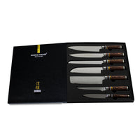 Shinrai Japón - Juego de 7 cuchillos de Damasco Micarta Jewels + Bloque magnético de doble cara - Negro