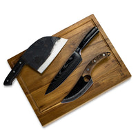 Cuchillos Shinrai - Juego de 3 cuchillos marrones + tabla de cortar con tabla de cortar.