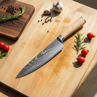 Cuchillos Shinrai - Cuchillo de chef Akari Damascus Print de 20 cm