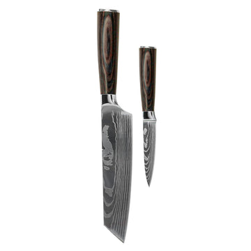 Shinrai Knives - Damascus Print 2-delige Messenset - Kiritsuke + Schilmes Messenset Shinrai Knives