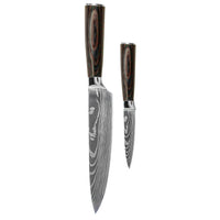 Couteaux Shinrai - Coffret de 2 couteaux à motif damassé - Couteau de chef + couteau d'office