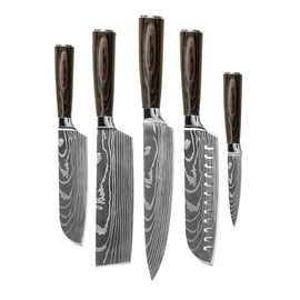 Serie de impresión japonesa de Damasco - Juego de 5 piezas Shinrai Knives - Damascus Print 5-delige Messenset Messenset Shinrai Knives