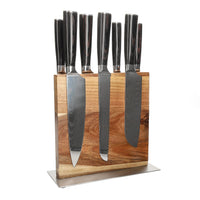 Couteaux Shinrai - Coffret de 7 couteaux à motif damassé + Bloc de couteaux double face Cito avec bloc