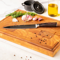 Couteaux Shinrai - Coffret de 7 couteaux à motif damassé + Bloc de couteaux double face Cito avec bloc