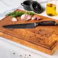 Couteaux Shinrai - Coffret de 7 couteaux à motif damassé + bloc à couteaux - Coffret de couteaux rotatifs avec bloc - Couteaux Shinrai