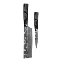 Cuchillos Shinrai - Juego de cuchillos de 2 piezas con impresión de Damasco y ónix epoxi - Cuchillo Nakiri + Cuchillo para pelar Juego de cuchillos Shinrai
