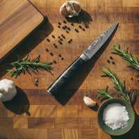 Couteaux Shinrai - Coffret de 3 couteaux en époxy onyx à motif damassé - Couteau de chef + Santoku + Couteau d'office