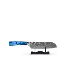 Serie japonesa con estampado de zafiro epoxi de Damasco - Cuchillo Santoku pequeño (13 cm) Shinrai Knives - Damascus Print Epoxy Sapphire Santoku mes 13 cm Santokumes Shinrai Knives
