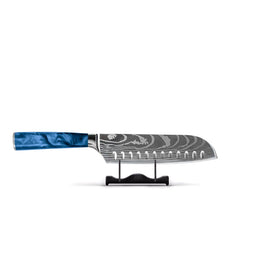 Zafiro epoxi con estampado de Damasco japonés - Cuchillo Santoku Shinrai Knives - Damascus Print Epoxy Sapphire Santoku mes 18 cm Santokumes Shinrai Knives