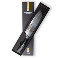 Cuchillos Shinrai - Cuchillo Santoku de 18 cm con ónix y estampado de Damasco, fabricado en resina epoxi.