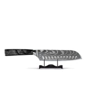 Cuchillos Shinrai - Cuchillo Santoku de 18 cm con ónix y estampado de Damasco, fabricado en resina epoxi.