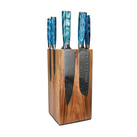 Cuchillos Shinrai - Juego de 6 cuchillos de zafiro con estampado de Damasco + Bloque para cuchillos Juego de cuchillos giratorios con bloque Cuchillos Shinrai